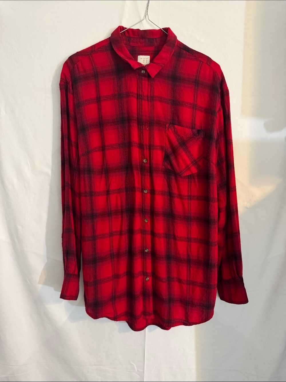 a new day Red Plaid Button-Down Shirt with Black Accents